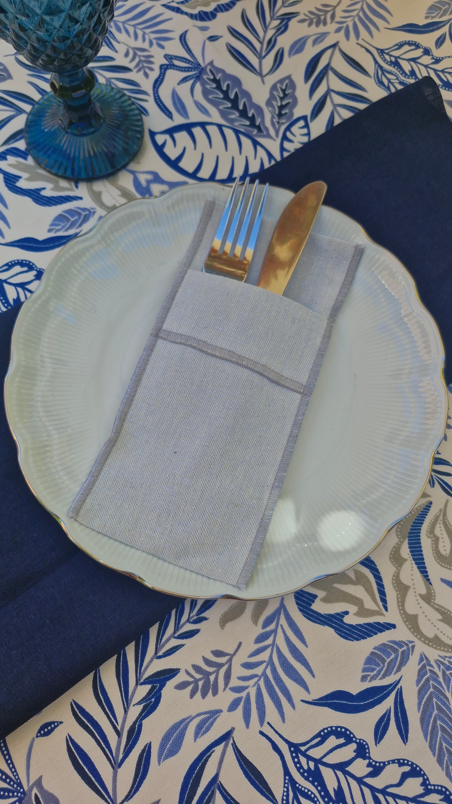 Mantel Rectangular Botánico Azul
