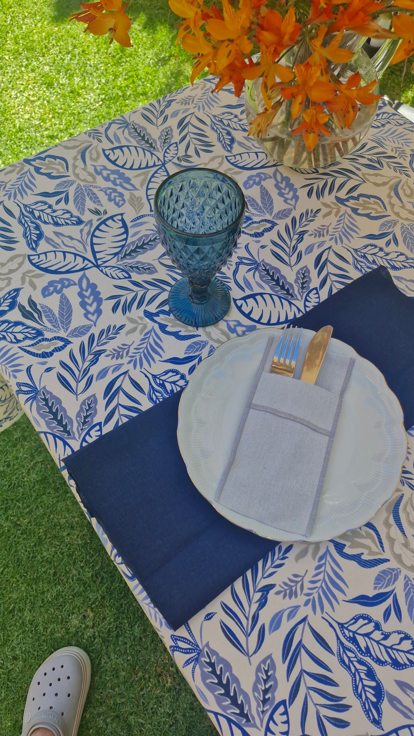 Mantel Rectangular Botánico Azul