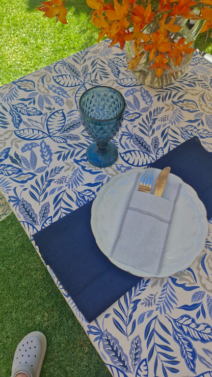 Mantel Rectangular Botánico Azul