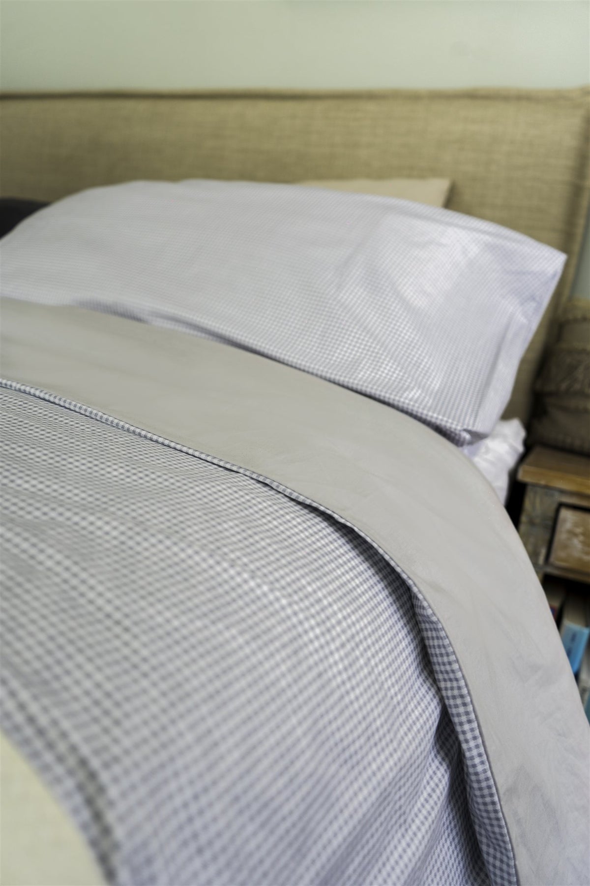 Funda de plumón Vichy Gris con funda de almohada, detalle